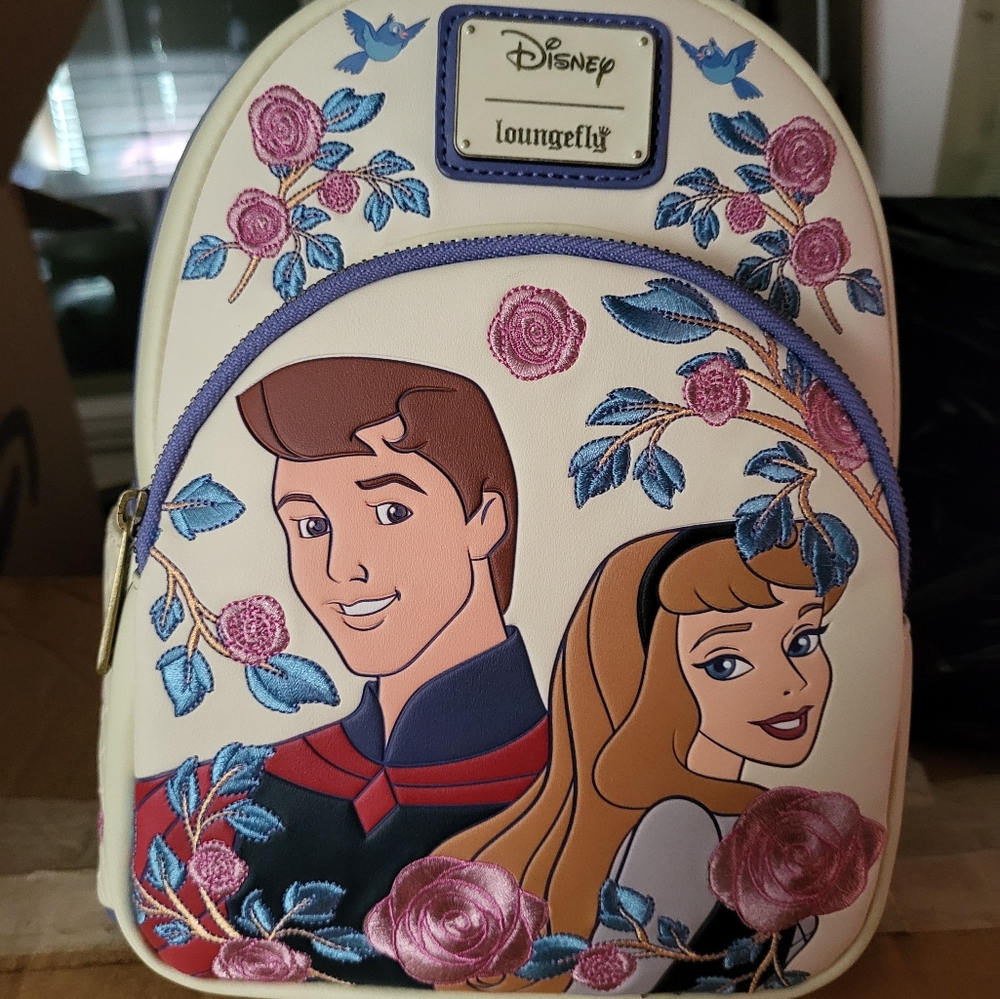 Disney Loungefly Cream Backpack with Pink and Blue Accents